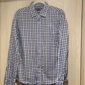 Michael Kors blue white black plaid dress shirt
